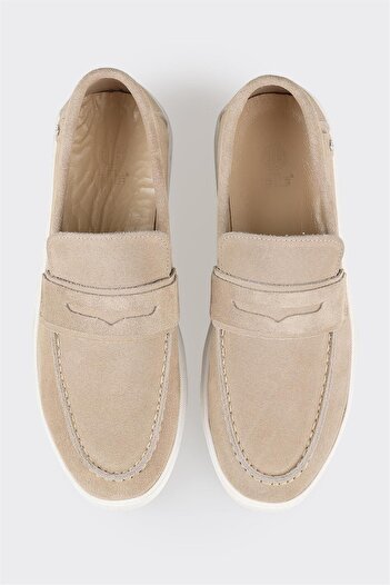 Elle Shoes Bej Deri Erkek Loafer