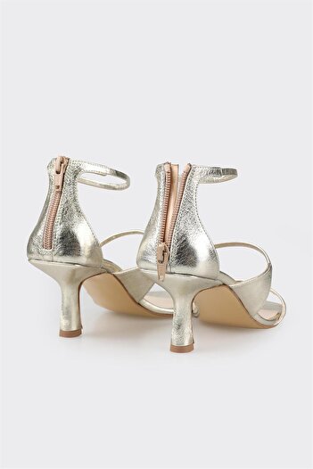 Elle Shoes Gold Deri Kadın Topuklu Sandalet