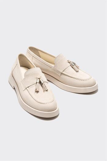 Elle Shoes Ecru Leather Women's Loafer