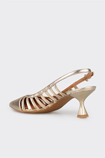 Elle Shoes Gold Deri Kadın Topuklu Ayakkabı