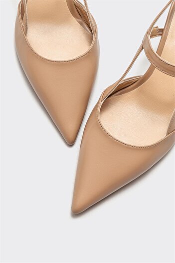 Elle Shoes Naturel Deri Kadın Topuklu Ayakkabı