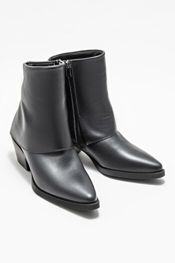 Elle Shoes Siyah Deri Kadın Western Bot