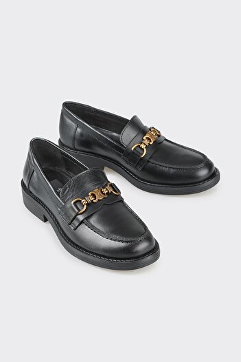 Elle Shoes Черни кожени дамски мокасини
