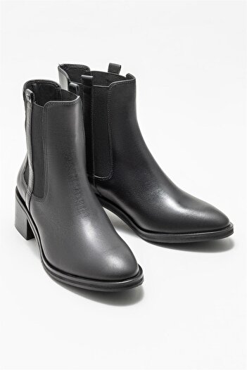 Elle Shoes Siyah Deri Kadın Topuklu Bot