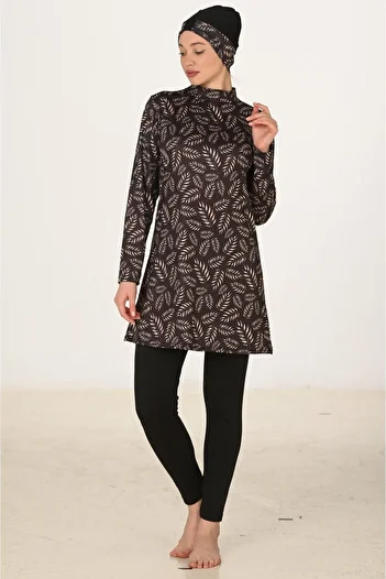 Fantasy Fully Covered Modest Swimwear – Leaf Print, Plus Size Options, Quick Dry & Stretchy Fabric