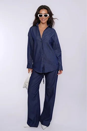 Madmext Blue Basic Women's Shirt Trousers Double Set Mg2383