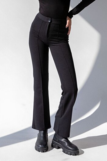 la & vetta Women's Black High Waist Recovery Spanish Leg Trousers