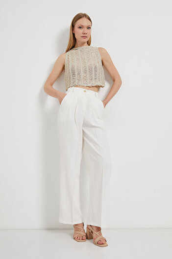 Arma Life Women's Premium Pleated Basic White Palazzo Trousers