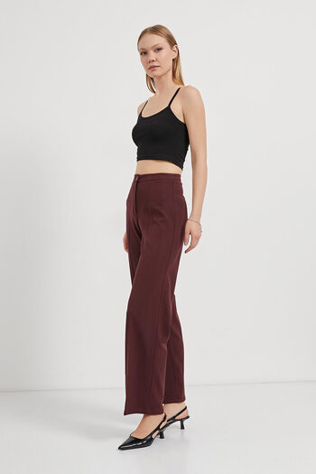 Arma Life Women's High Waist Wide Leg Burgundy Palazzo Trousers