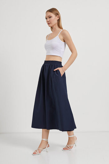 Arma Life Fusta lungă bleumarin din poplin elastic pentru femei, cu buzunare