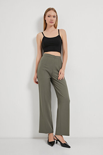 Arma Life Women's High Waist Wide Leg Khaki Palazzo Pants