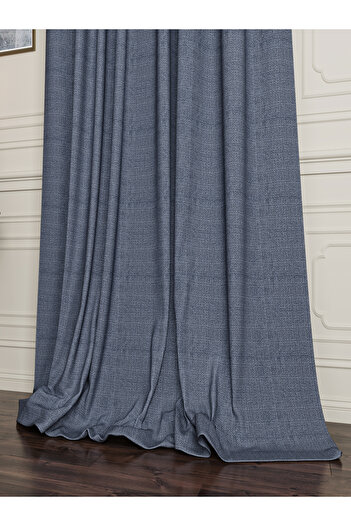OnyxHome Paris Linen Background Curtain Indigo Single Wing (without pleat)