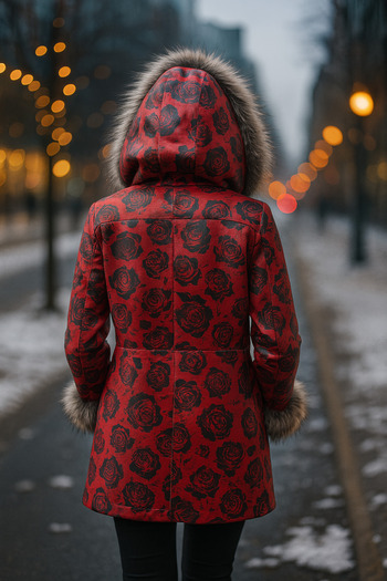 Butik Red Rose Genuine Leather Fur Women's Jacket