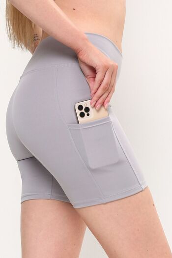 OPENDO High Waist Tummy Control Effect Stretchy Women's Mini Shorts Leggings with Pockets Gray