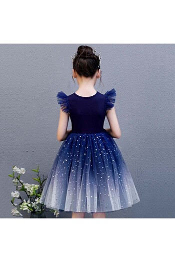 Generic Girls Gradient Starry Lace Dress Princess Dress Princess Party Costume 110cm