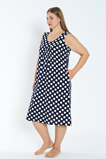 İntensive Plus Size Polka Dot Strap Women's Dress with Pockets