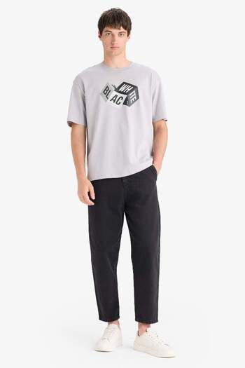DeFacto 100% Cotton Oversize Wide Fit Crew Neck Printed Short Sleeve T-Shirt S9343Az25Sm