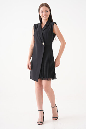 vuvutasarım New Season Skirt Pleated Double Breasted Jacket Collar Sleeveless Evening Dress Engagement Dress 24K2179