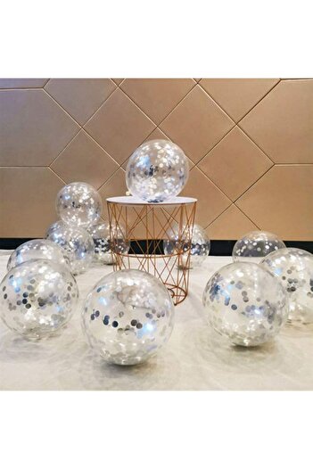 Deniz Party Store Transparent Balloon Set with Silver Confetti 10 Pieces