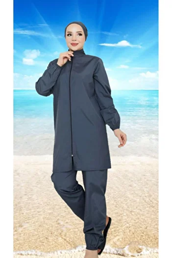 DLC Tekstil Shadow 3-Piece Hijab Swimsuit with Bonnet Gift - Anthracite