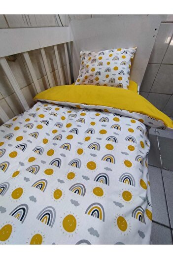 Bebek Özel Cotton Kids 120x200 Montessori Pillow Sheet Quilt Yellow Rainbow Wrapped
