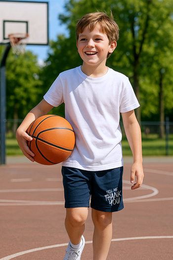 HÇM Boy's Shorts with Pockets, Solid Color Text Printed F29