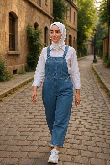 HARMAN BUTİK Women's Pocket Strap Jeans Jumpsuit