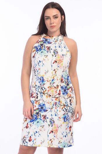 Şans Women's Large Size Bone Colored Dress 65n35439