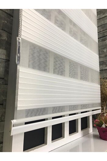 KORUTEKS Pliseli Zebra Stor Perde Ekru Kt481-d