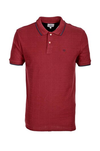 NCS Men's Polo Neck T-Shirt Textured Claret Red 100% Cotton Slim Fit T-Shirt Jeans 1134