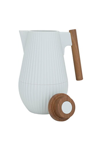 Alsaif Gallery Liar Matte Light Gray Thermos With Wooden Handle, 1 Litre