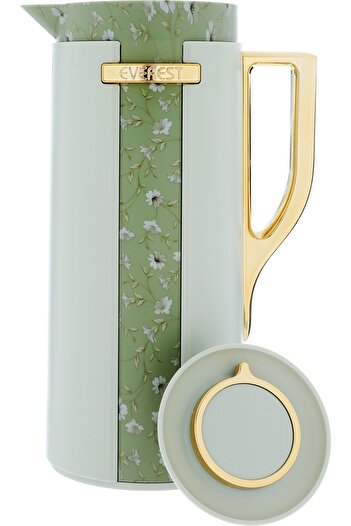 Alsaif Gallery Wydad Thermos, Light Green, Golden Hand Rose Pattern, 1 Liter