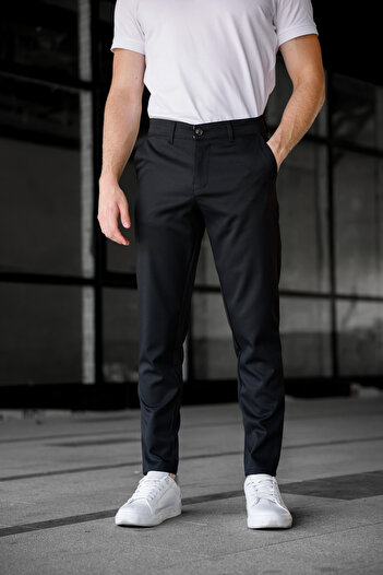 Ser Joven Erkek Slim Fit Siyah Keten Pantolon