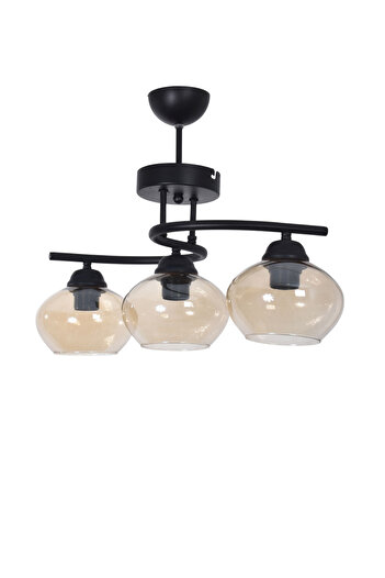 Modavize Fuji Modern Dekoratif Salon - Mutfak - Yatak Odası Siyah Renk Bal Camlı 3 Lü Avize