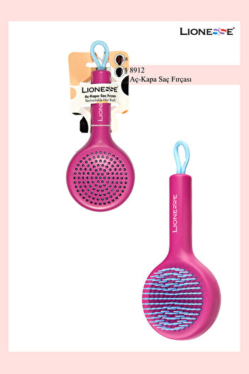 Lionesse On-Off Self-Cleaning Hair Brush 8912 Pink |   Easy Cleaning, Ergonomic Design