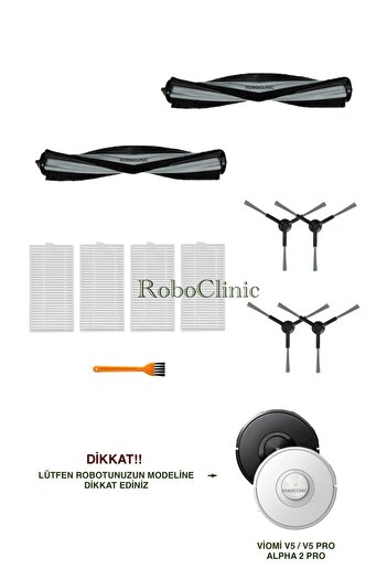 Roboclinic Совместима резервна четка за робот прахосмукачка Viomi V5 / V5 PRO / ALPHA 2 PRO, комплект HEPA филтри – 11 броя