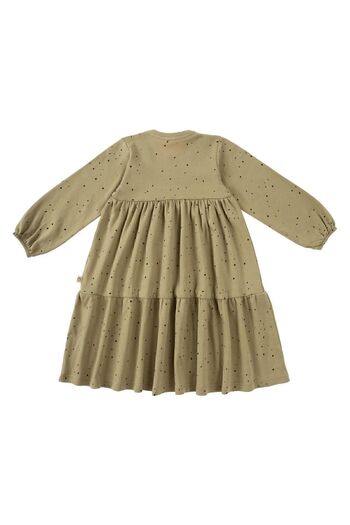 Little Gusto Long Sleeve Layered Dress Baby Cosmos Khaki Organic Cotton