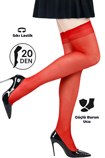 MySire Red over the Knee Garter Stockings - Toe Reinforced Durable Stretchy Red Women's Stocking