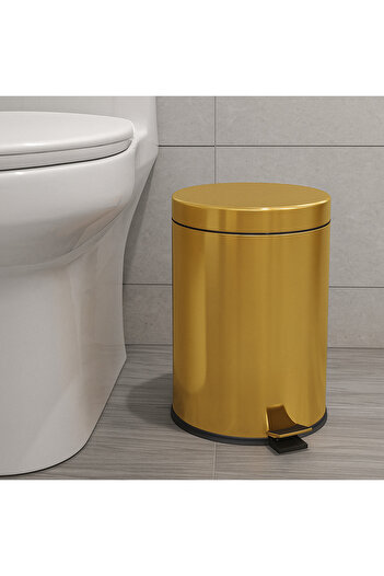 DİGİSU Trash Can with Pedal Lid - Gold Yellow (Gold)