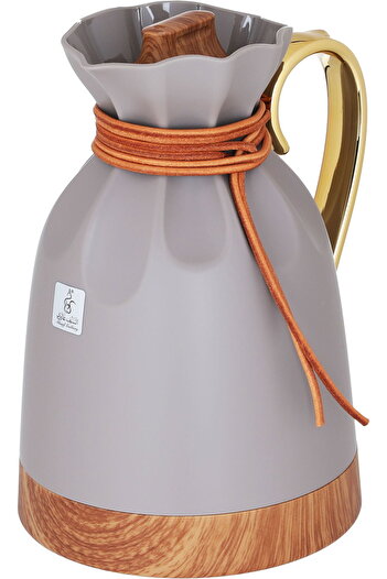 Alsaif Gallery Balqis Cappuccino Thermos With Golden Wooden Handle, 1 Liter