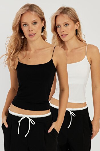 Cool & Sexy Damska czarno-biała bluzka z podwójnym paskiem GÇ158