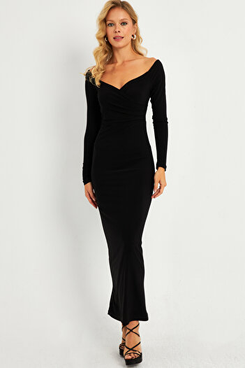 Cool & Sexy Rochie de Crăciun Midi neagră la două piepturi - LİK04