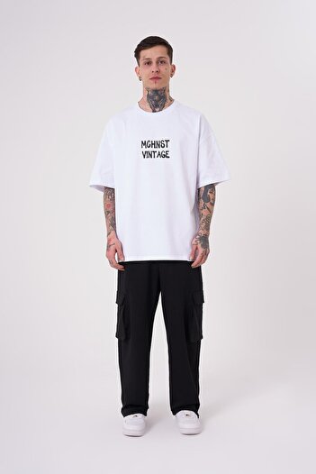 Machinist Men's Vintage Memories Printed Oversize White T-Shirt