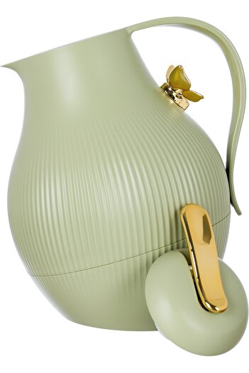 Alsaif Gallery Dora Thermos Green Willow Leaves Butterfly Gold 1.5 Liters
