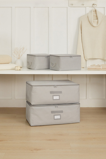 Ocean Home Textile 4-Piece Gray Herringbone Base Sweater Pique Blanket Bag