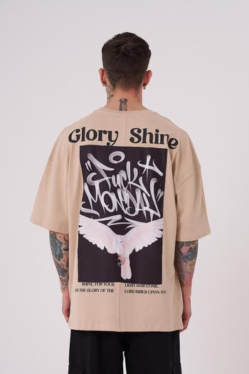 Machinist Ανδρικό μπλουζάκι Glory Shine Printed Oversize Beige T-shirt