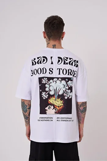Machinist Men's Good Stories Printed Oversize White T-Shirt