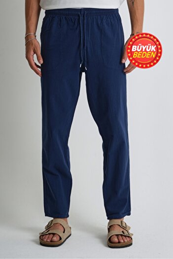Dechers Men's Large Size 100% Cotton Linen Look Trousers E206