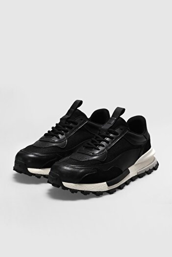 Lufian 111230265 Henry Sneaker Ανδρικά Δερμάτινα Παπούτσια ΜΑΥΡΟ