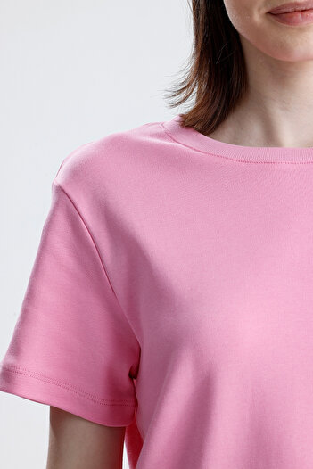 Sofist İstanbul Ροζ μπλουζάκι Regular Fit Basic για γυναίκες 100% βαμβακερό μπλουζάκι με κοντό μανίκι με λαιμόκοψη μονόχρωμο μπλουζάκι